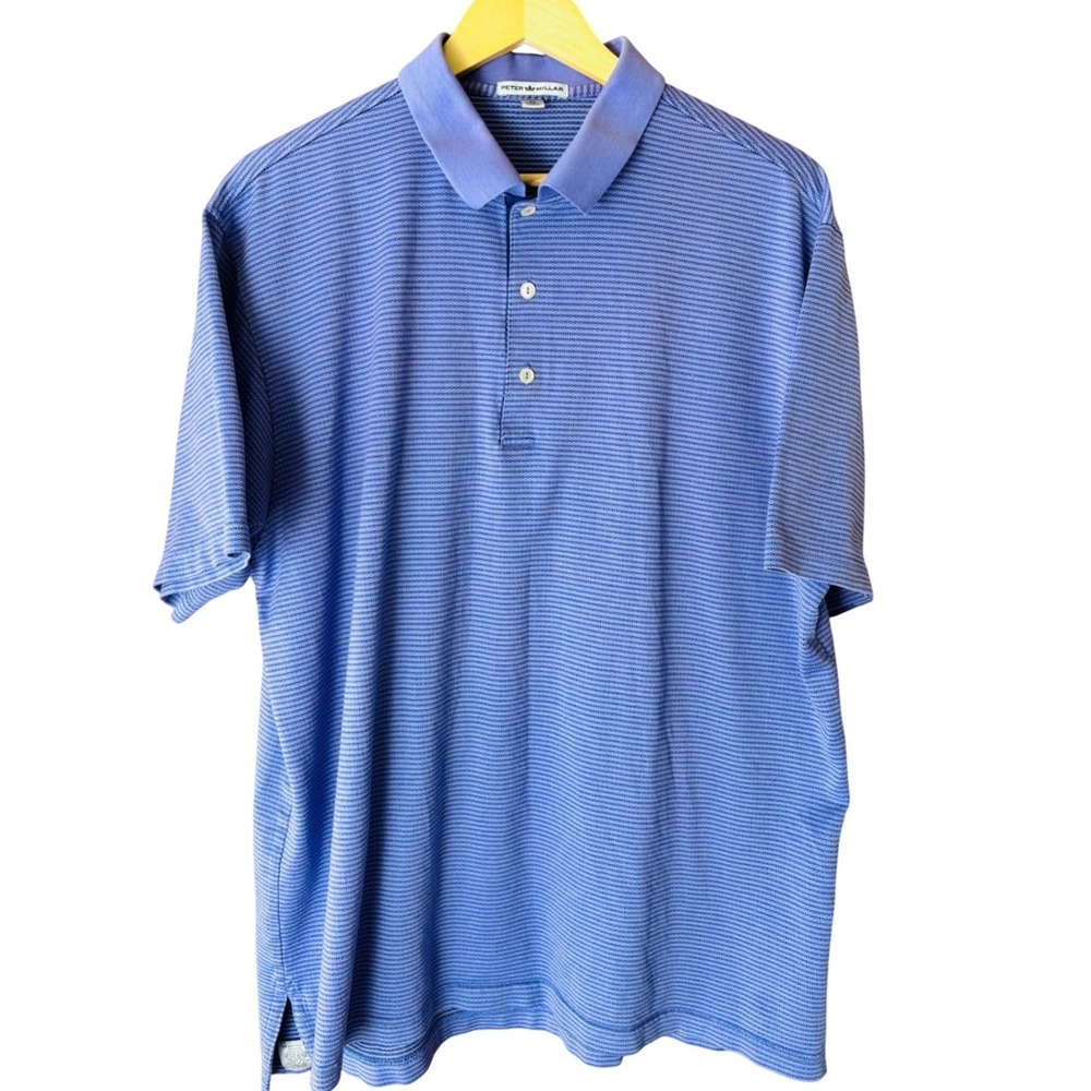 Peter Millar Mens XL Purple Micro Stripe Cotton Short Sleeve Polo Shirt Golf - Picture 3 of 10